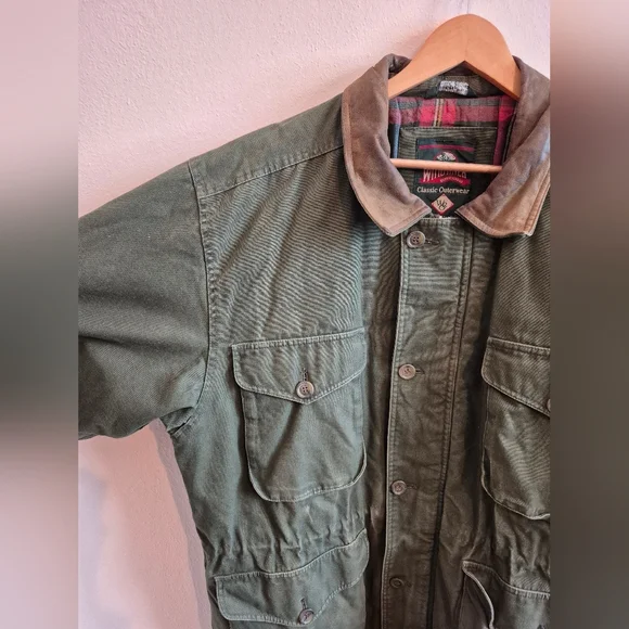 100% Cotton Vintage Barn Chore Jacket With Leather Collar By Wind River Mens Med - Picture 4 of 8